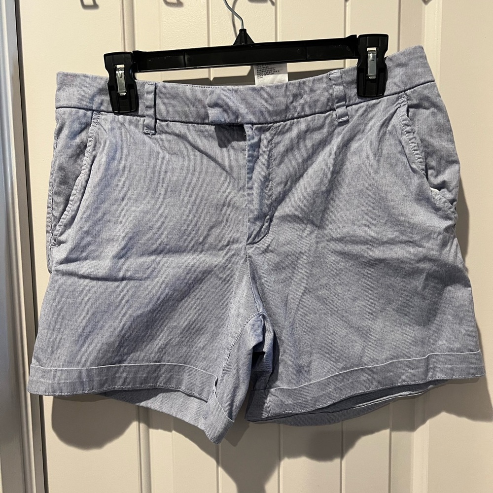 H&M Blue white pin striped Tailored Bermuda Shorts women sz shirt 10